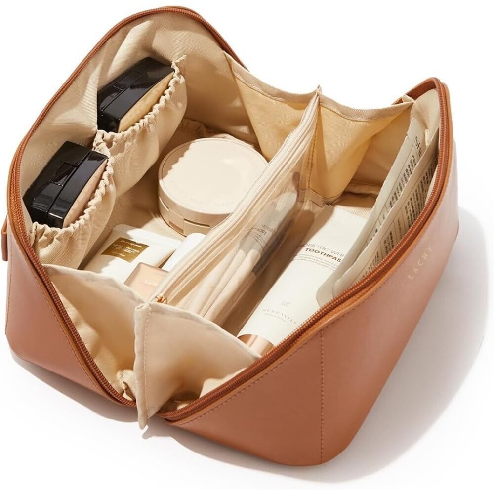 Women AA Brown Large Capacity Cosmetic Travel Makeup Waterproof Portable Bag
